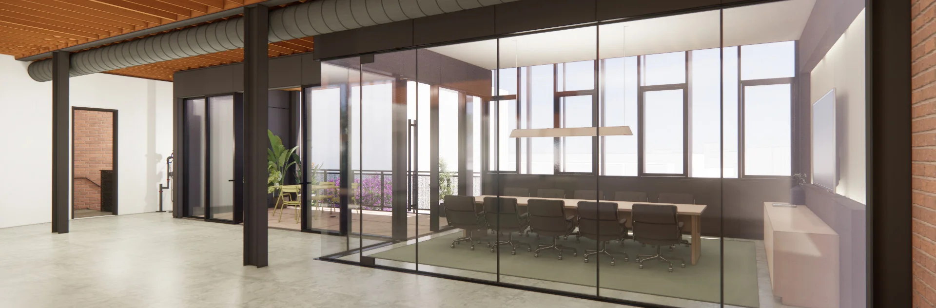 Proposed glass-fronted meeting room and open work area